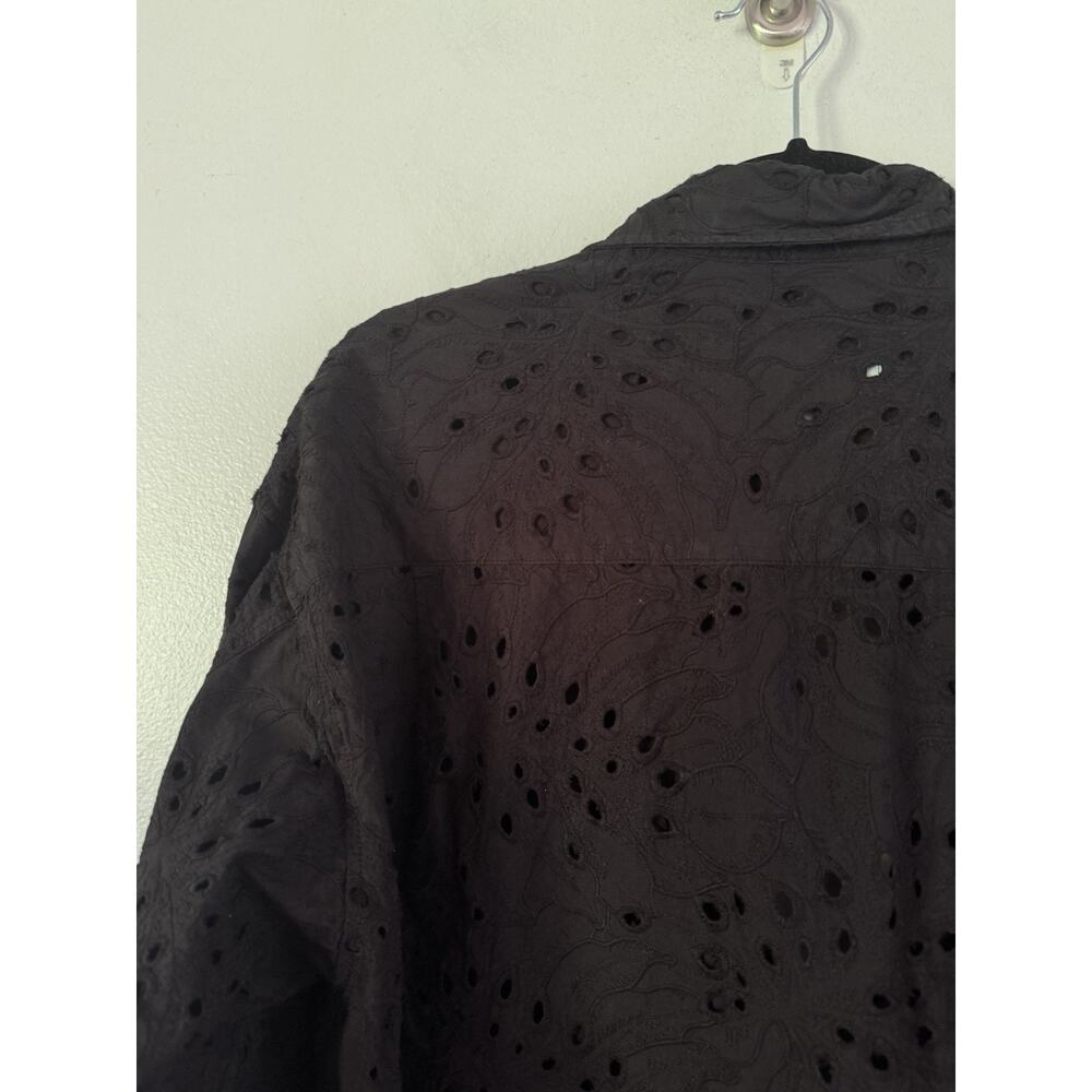 NN07 Adwin Broderie Anglaise Cotton Embroidered Button Up Black Shirt Men’s XL - Picture 7 of 8